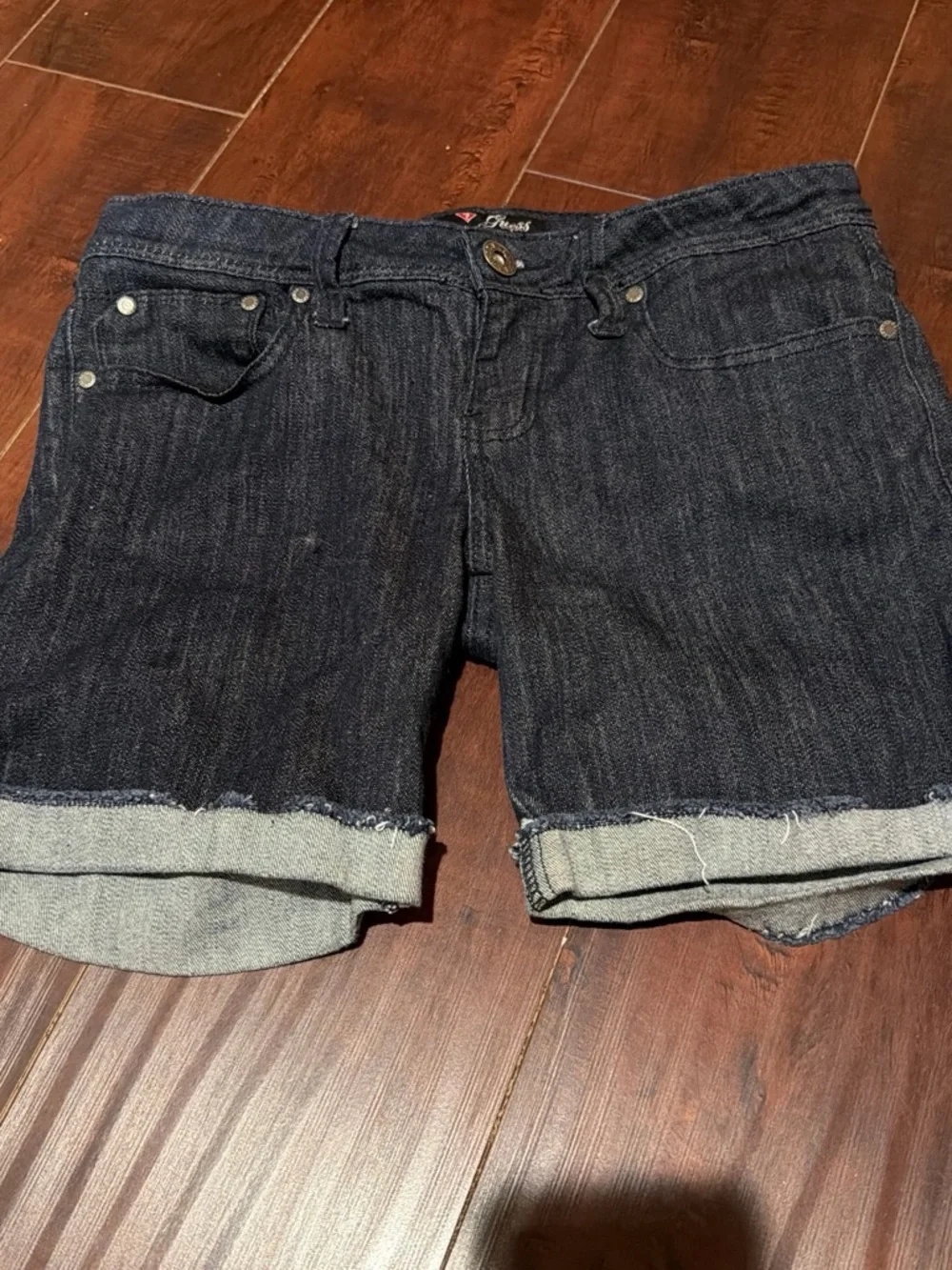 GUESS Dark Blue Rolled Hem Denim Shorts